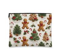 Trousse per trucchi con pan di zenzero, borsa da viaggio per cosmetici da donna, piccola borsa portatile in tela con cerniera, borsa da toilette per la cura della pelle festiva, bianco, 7x9 Inch, Pan