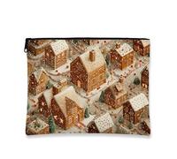 Trousse per trucchi con pan di zenzero, borsa da viaggio per cosmetici, da donna, piccola borsa portatile in tela con cerniera, borsa da toilette invernale per la cura della pelle, Marrone, 7x9 Inch