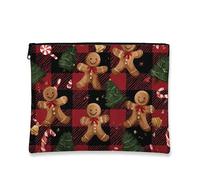 Trousse per trucchi con pan di zenzero, borsa da viaggio per cosmetici natalizia a quadri, da donna, piccola borsa portatile in tela con cerniera, borsa da toilette per la cura della pelle delle