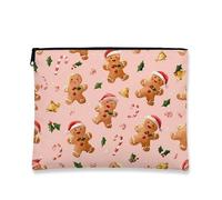 Trousse per trucchi con pan di zenzero, borsa da viaggio per cosmetici natalizia da donna, piccola borsa portatile in tela con cerniera, borsa da toilette per la cura della pelle delle vacanze, Pesca