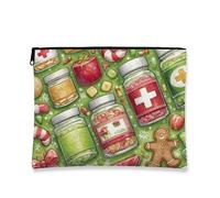 Trousse per trucchi con pan di zenzero, borsa da viaggio per donne, organizer portatile in tela con cerniera, borsa da toilette per la cura della pelle delle vacanze, Verde, 7x9 Inch, Pan di zenzero