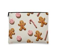 Trousse per trucchi con pan di zenzero, borsa da viaggio per donne, piccola borsa portatile in tela con cerniera, borsa da toilette natalizia per la cura della pelle, Beige, 7x9 Inch, Pan di zenzero