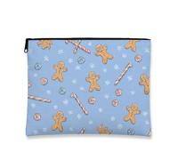 Trousse per trucchi con pan di zenzero, borsa da viaggio per donne, piccola borsa portatile in tela con cerniera, borsa da toilette natalizia per la cura della pelle, Blu, 7x9 Inch, Pan di zenzero