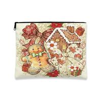 Trousse per trucchi con pan di zenzero, borsa da viaggio vintage per donne, organizer portatile in tela con cerniera, borsa da toilette per la cura della pelle delle vacanze, Crema, 7x9 Inch, Pan di