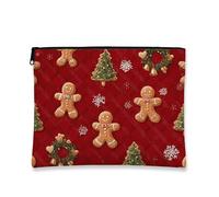 Trousse per trucchi con pan di zenzero, borsa da viaggio vintage per donne, piccola borsa portatile in tela con cerniera, borsa da toilette natalizia per la cura della pelle, Rosso, 7x9 Inch, Pan di