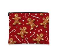 Trousse per trucchi con pan di zenzero, fantasioso astuccio da viaggio natalizio per donne, piccola borsa portatile in tela con cerniera, borsa da toilette per le vacanze, Rosso, 7x9 Inch