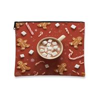 Trousse per trucchi con pan di zenzero festivo, graziosa borsa da viaggio per cosmetici da donna, piccola borsa portatile in tela con cerniera, borsa da toilette natalizia per la cura della pelle