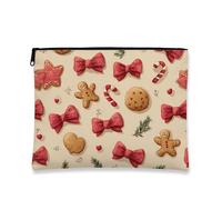 Trousse per trucchi con pan di zenzero, graziosa borsa da viaggio per biscotti da donna, piccola borsa portatile in tela con cerniera, borsa da toilette natalizia per la cura della pelle, Beige, 7x9