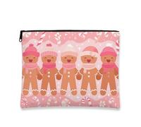 Trousse per trucchi con pan di zenzero, graziosa borsa da viaggio per cosmetici, con motivo di caramelle, da donna, piccola borsa portatile in tela con cerniera, borsa da toilette natalizia per la