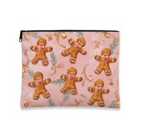 Trousse per trucchi con pan di zenzero, graziosa borsa da viaggio per cosmetici, da donna, portatile, piccola in tela con cerniera, borsa da toilette natalizia, Pesca, 7x9 Inch, Pan di zenzero