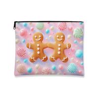 Trousse per trucchi con pan di zenzero, grazioso astuccio da viaggio per cosmetici, con motivo a caramelle, per donne, piccola borsa portatile in tela con cerniera, borsa da toilette per la cura della