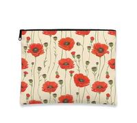 Trousse per trucchi con papaveri rossi, astuccio da viaggio vintage floreale per donne, piccola borsa portatile in tela con cerniera, per festival di primavera, Rosso, 7x9 Inch, papavero