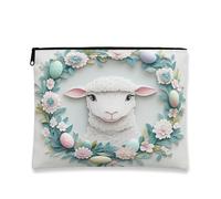 Trousse per trucchi con pecora, astuccio per cosmetici primaverile pastello per donne, organizer portatile in tela con cerniera, borsa da toilette da viaggio pasquale 17,8 x 22,9 cm