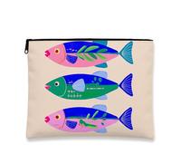 Trousse per trucchi con pesci colorati, design con oceano tropicale luminoso, borsa da viaggio per donne, piccola borsa portatile in tela con cerniera, ideale per vacanze al mare, Pesca, 7x9 Inch