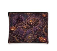 Trousse per trucchi con ragno gotico e castello stregato per Halloween | Arte gotica, astuccio con cerniera per trucco, castello stregato, libro degli incantesimi, atmosfera spettrale