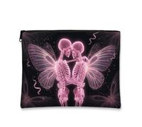 Trousse per trucchi con scheletri gotici e romantici, 17,8 x 2 | Tema romantico gotico, astuccio con cerniera per trucco, ali fatate eteree, stile artistico fantasy scuro