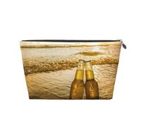 Trousse per trucchi con stampa di bottiglie di birra, spiaggia, tramonto e ora, borsa per cosmetici da viaggio, organizer per il trucco, borsa impermeabile per donne e ragazze, Argento, Taglia unica