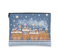 Trousse per trucchi con treno di pan di zenzero, borsetta da viaggio per donne, organizer portatile con cerniera, borsa da toeletta per la cura della pelle delle vacanze, Blu, 7x9 Inch, Treno