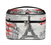 Trousse per trucchi, coppia Eiffel, borsa da toilette da viaggio di grande capacità, per donne, con manico e corda elastica fissa, organizer portatile, Coppia Eiffel, Misura unica, Astuccio per
