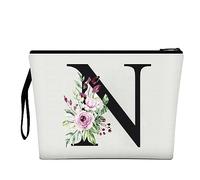 Trousse per trucchi da donna, A-Z, con 26 lettere, personalizzata, regalo di compleanno per donne, mamme, regali per la migliore amica, borsa per cosmetici per sposa e damigella d'onore, N, Astuccio