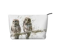 Trousse per trucchi da donna, in velluto a coste, morbida, con cerniera, organizer da viaggio per articoli da toeletta per uso quotidiano (palla da bowling), Gufo sul ramo dell'albero, Taglia unica