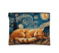 Trousse per trucchi da donna, ispirata alla notte stellata, organizer portatile in tela con cerniera, perfetta per viaggi o uso quotidiano, ottimo regalo per gli amanti degli animali, Arancione, 7x9