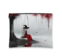 Trousse per trucchi da strega, borsa da viaggio gotica rossa e nera per donne, piccola borsa portatile in tela con cerniera, borsa da toilette per Halloween, Rosso, 7x9 Inch, Strega