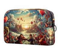 Trousse per trucchi da viaggio, trousse per trucchi portatile, versatile, con cerniera, da donna, motivo Battle of Hearts colorato, Multicolore 4, 18.5x7.5x13cm/7.3x3x5.1in, Art Deco