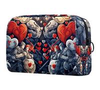 Trousse per trucchi da viaggio, trousse per trucchi portatile, versatile, con cerniera, da donna, motivo Battle of Hearts colorato, Multicolore 5, 18.5x7.5x13cm/7.3x3x5.1in, Art Deco