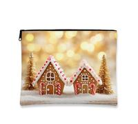 Trousse per trucchi di pan di zenzero, borsa da viaggio per cosmetici, da donna, piccola borsa portatile con cerniera, borsa da toilette natalizia per la cura della pelle, Marrone, 7x9 Inch, Pan di