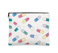 Trousse per trucchi e pillole, borsa da viaggio per cosmetici da donna, piccola borsa portatile in tela con cerniera, regalo divertente per la cura della pelle, bianco, 7x9 Inch, Pillola