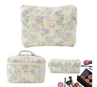 Trousse per trucchi floreale, trapuntata, da viaggio, borsa da toeletta estetica per donne e ragazze, multifunzione, per riporre oggetti, Borsa a mano con fiori blu + M + S, Refer to description
