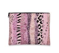 Trousse per trucchi glitterata, con stampa animalier, borsetta da viaggio per donne, organizer portatile con cerniera, scelta perfetta per festival, Pesca, 7x9 Inch, Glitter