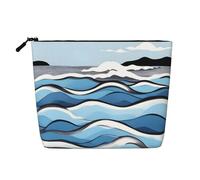 Trousse per trucchi in canapa con onde che si muovono sulle rocce, borsa organizer impermeabile per cosmetici da viaggio e per riporre tutti i giorni
