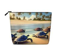 Trousse per trucchi in canapa con tartarughe sulla spiaggia, impermeabile, organizer per cosmetici per articoli da toeletta da viaggio e per riporre tutti i giorni