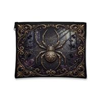 Trousse per trucchi in filigrana con ragno got, nero, 7x9 Inch, gotico | Cornice in filigrana d'oro, borsa cosmetica, sfondo gotico della foresta, accenti mistici di cardo, estetica gotica