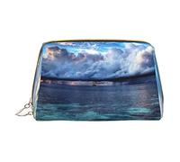 Trousse per trucchi in pelle minimalista ed elegante, portatile, con stampa di paesaggi oceanici, per ragazze e donne, di piccole dimensioni, Bella Vista sul Mare, Taglia unica