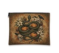 Trousse per trucchi in stile gotico con serpente e jack-o'-lantern, per | Stile gotico accademico, borsa cosmetica, decorazione per la casa gotica, arte occulta mistica, sfondo pergamena vintage