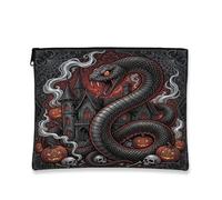 Trousse per trucchi in stile gotico con serpente stregato, per Halloween | Stile artistico gotico, borsa per cosmetici, motivo palazzo infestato, accenti spettrali di zucche, estetica dark fantasy