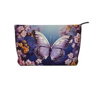 Trousse per trucchi in velluto a coste da donna, morbida, con cerniera, organizer da viaggio per articoli da toeletta per uso quotidiano (Giornata delle forze armate americane), Farfalla floreale