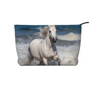 Trousse per trucchi in velluto a coste da donna, morbida, con cerniera, organizer da viaggio per articoli da toeletta per uso quotidiano (bradipo in stile cartone animato seduto su girasole), Cavallo