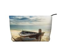 Trousse per trucchi in velluto a coste da donna, morbida, con cerniera, organizer da viaggio per articoli da toeletta per uso quotidiano (Giornata delle forze armate americane), Barca sulla spiaggia