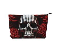 Trousse per trucchi in velluto a coste da donna, morbida, con cerniera, organizer da viaggio per articoli da toeletta per uso quotidiano (bradipo in stile cartone animato seduto su girasole), Teschio