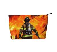 Trousse per trucchi in velluto a coste da donna, morbida, con cerniera, organizer da viaggio per articoli da toeletta per uso quotidiano (simpatici coniglietti bianchi), Fiamma del vigile del fuoco