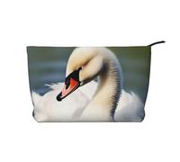 Trousse per trucchi in velluto a coste da donna, morbida, con cerniera, organizer da viaggio per articoli da toeletta per uso quotidiano (aquila sotto le stelle), Piccolo cigno carino, Taglia unica