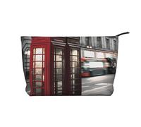 Trousse per trucchi in velluto a coste da donna, morbida, con cerniera, organizer da viaggio per articoli da toeletta per uso quotidiano (The Book), Cabina telefonica, Taglia unica