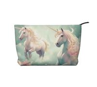 Trousse per trucchi in velluto a coste da donna, morbida, con cerniera, organizer da viaggio per articoli da toeletta per uso quotidiano (Aquila calva), Unicorni., Taglia unica