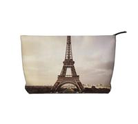 Trousse per trucchi in velluto a coste da donna, morbida, con cerniera, organizer da viaggio per articoli da toeletta per uso quotidiano (Giornata delle forze armate americane), Torre Eiffel, Taglia