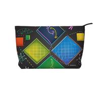 Trousse per trucchi in velluto a coste da donna, morbida, con cerniera, organizer da viaggio per articoli da toeletta per uso quotidiano (paesaggio con alba e montagna), Quiz di matematica, Taglia