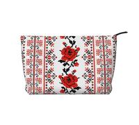 Trousse per trucchi in velluto a coste da donna, morbida, con cerniera, organizer da viaggio per articoli da toeletta per uso quotidiano (vecchio faro), Ricamo ucraino Stile Rosa, Taglia unica